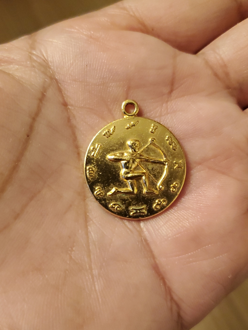 Vintage Gold Tone Sagittarius Zodiac Medallion Pendant Charm In GUC